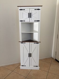 Modern Farmhouse Storage Cabinet / Hutch – White with Barn Door Details