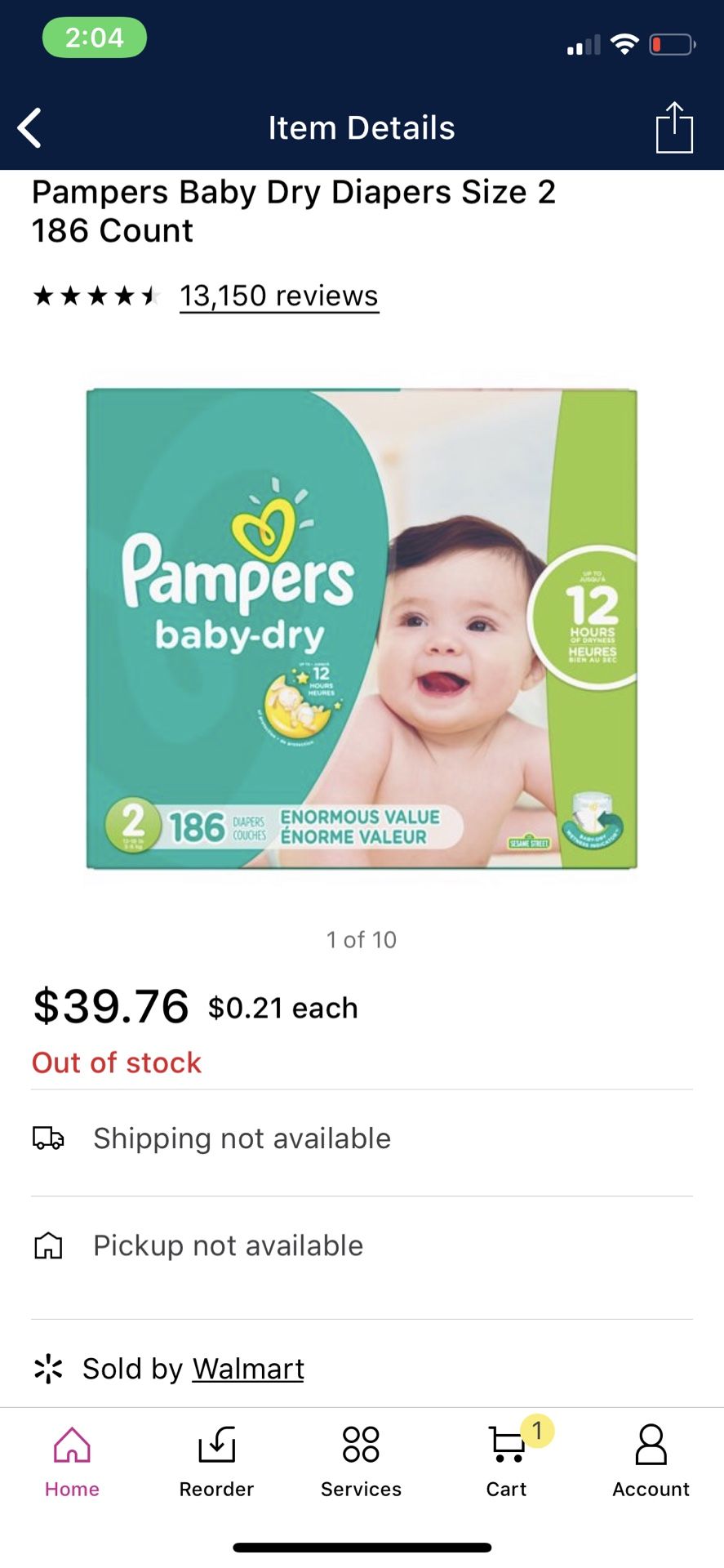 Pampers baby dry size 2 186 ct