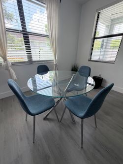 Round Glass Dining Table with 4 Chairs