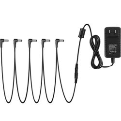 Donner DPA-1 Guitar Pedal Power Supply Adapter 9V DC 1A Tip Negative 5 Way Daisy Chain Cables for Guitar Effect Pedal