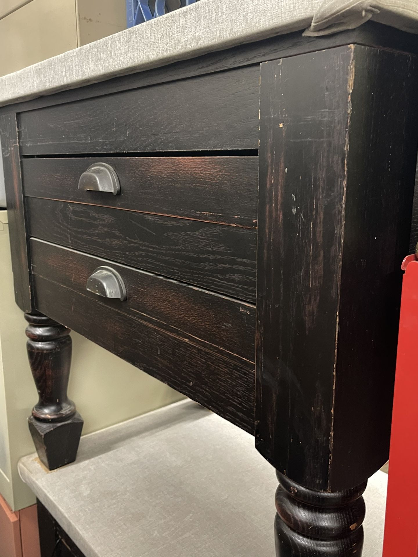 Dark Brown Wood And Grey Fabricated Surface Night Stand x2