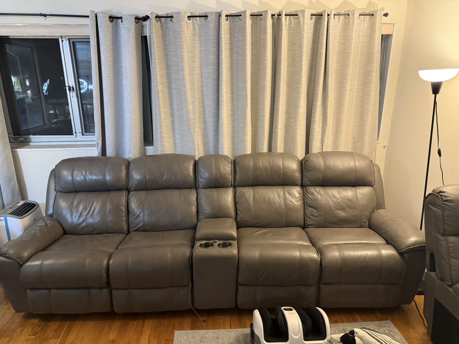 Leather Reclining Sofa With Center Console