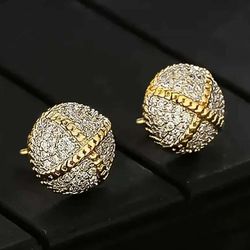 Exquisite Micro Pave 14K Gold Plated 5A Cubic Zirconia Cross Round Shaped 10mm Men Women Stud Earrings