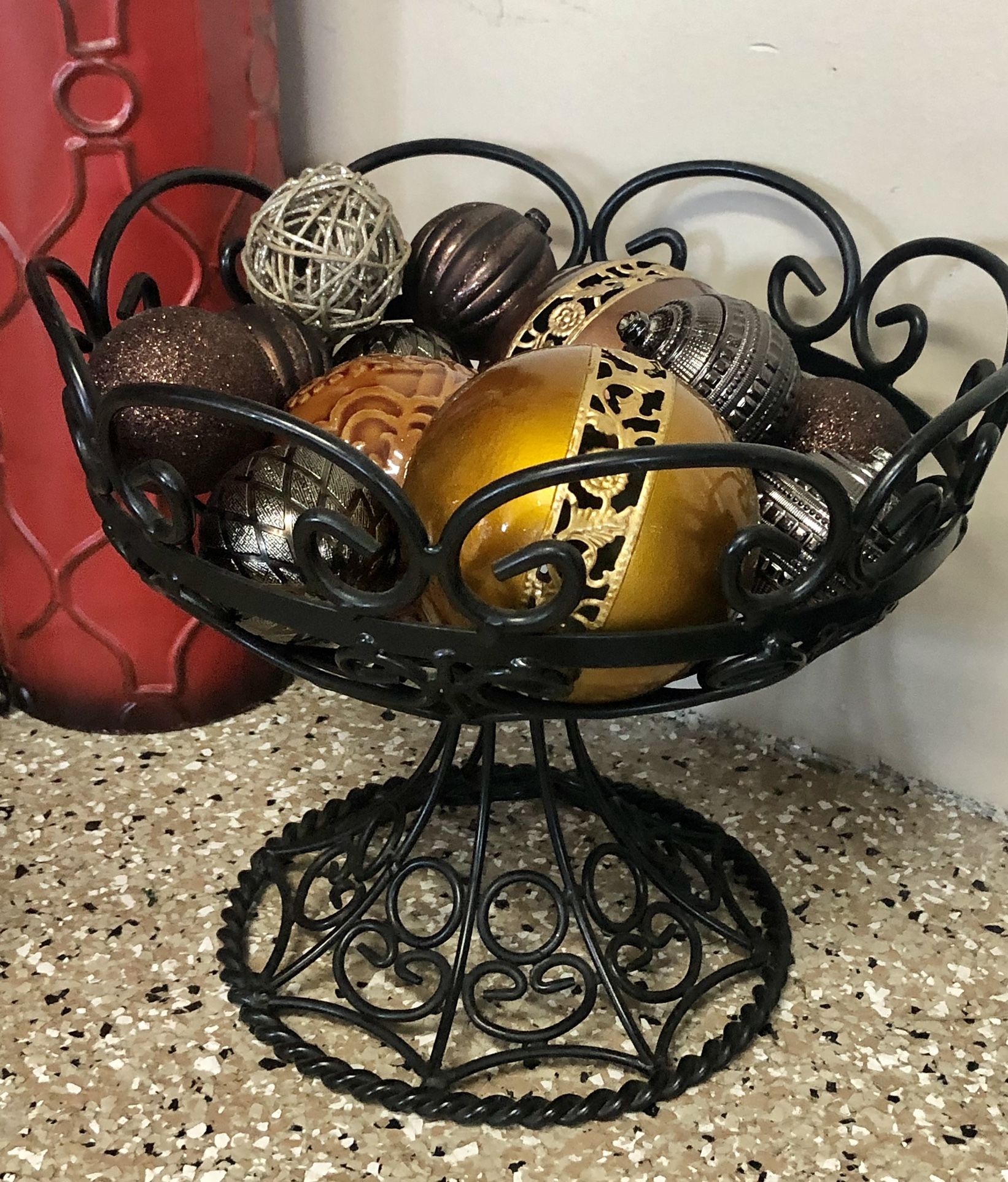 Large Metal Bowl with Assorted Balls 12”