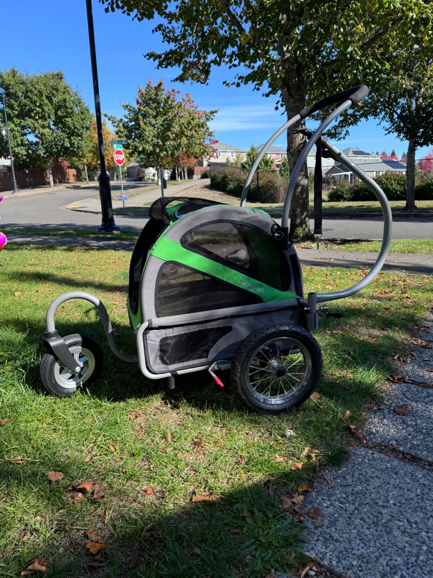 DoggyRide Mini Dog Stroller & Bike Trailer By DutchDog - Green/Gray