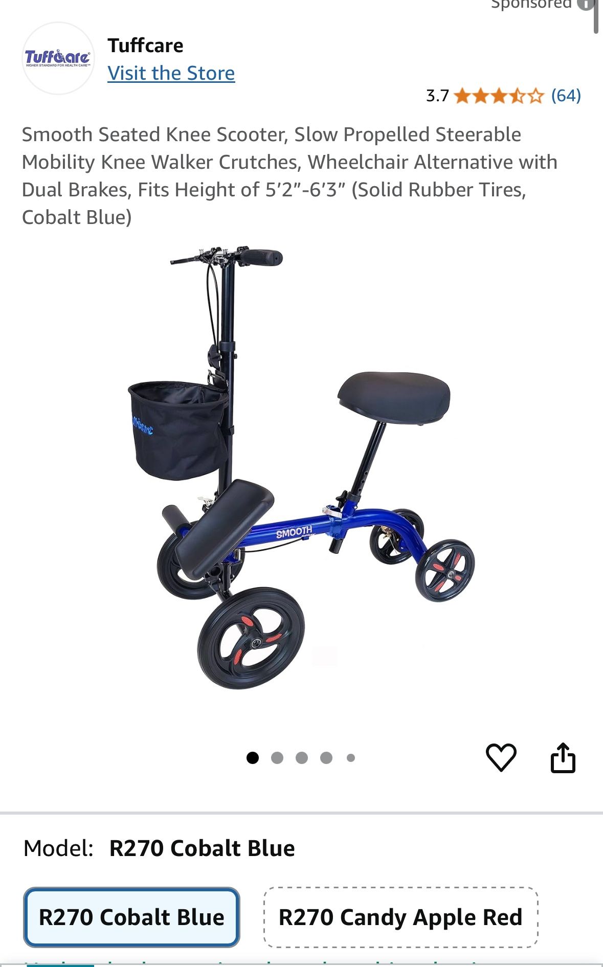 Smooth Seated Knee Scooter, Slow Propelled Steerable Mobility Knee Walker Crutches, Wheelchair Alternative with Dual Brakes, Fits Height of 5’2”-6’3”