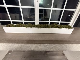 Long White Planter w/ Artificial Moss