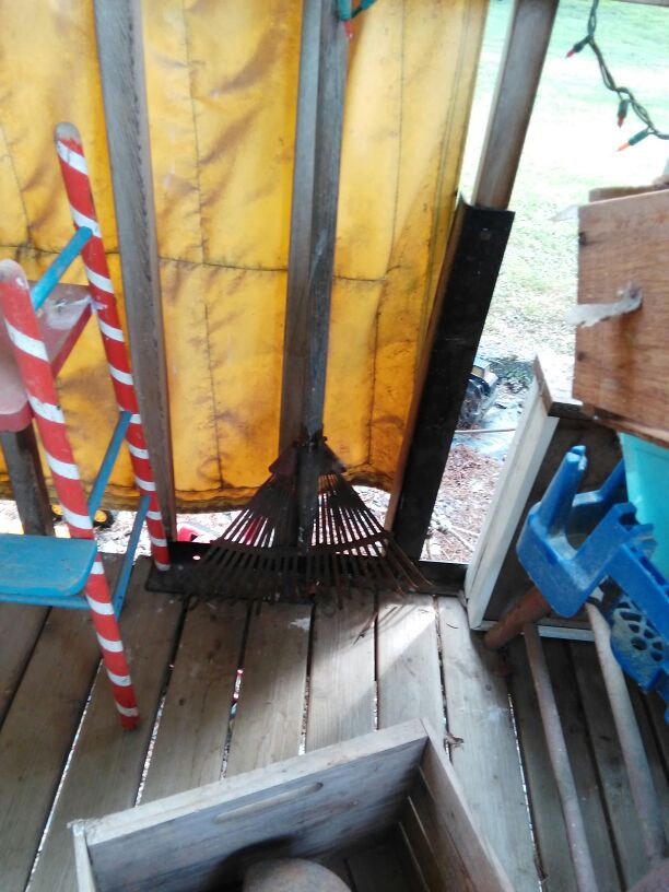 Rusty vintage rake yard art $10 located in Everson Washington 98247