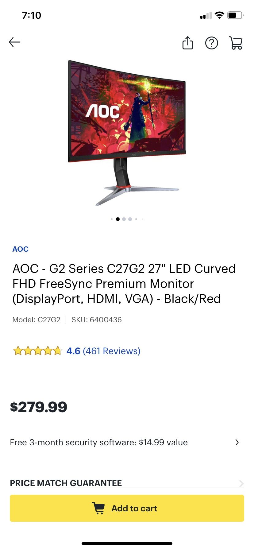 AOC G2 27” LED Curved Premium Monitor 