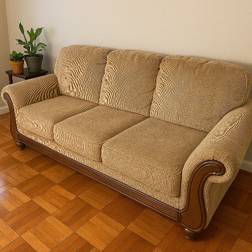 Beige 3-Seater Corduroy Sofa – $250