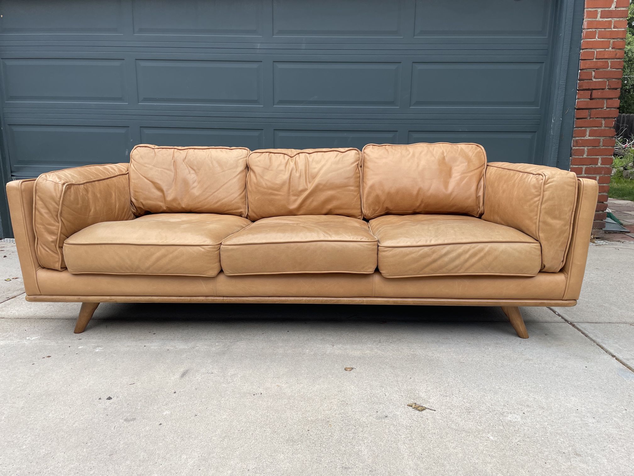 Article Timber Cognac Leather Couch FREE DELIVERY