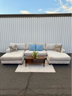 Bohemian Beige Sectional Couch With Dual Chaise