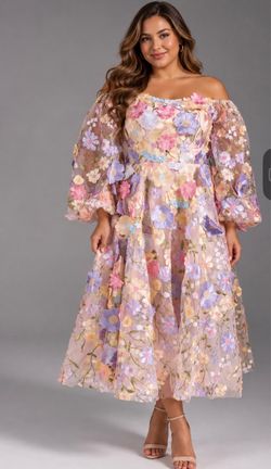 Floral Embroidered Off-Shoulder Midi Dress size 18
