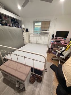 White Queen Metal Bed Frame and Mattress