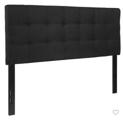 Tufted Upholstered Full Size Headboard in Black Fabric