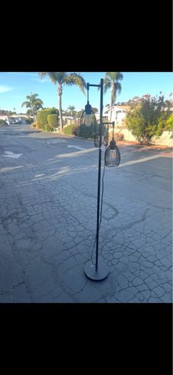 Black Metal Floor Lamp with Cage Shades