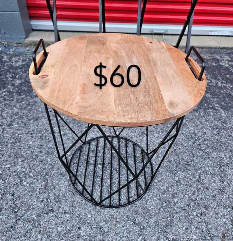Wood Top Storage Basket Side Table