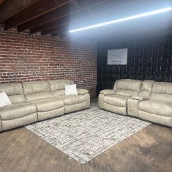 Free Delivery-Cream reclining sofa loveseat couch set