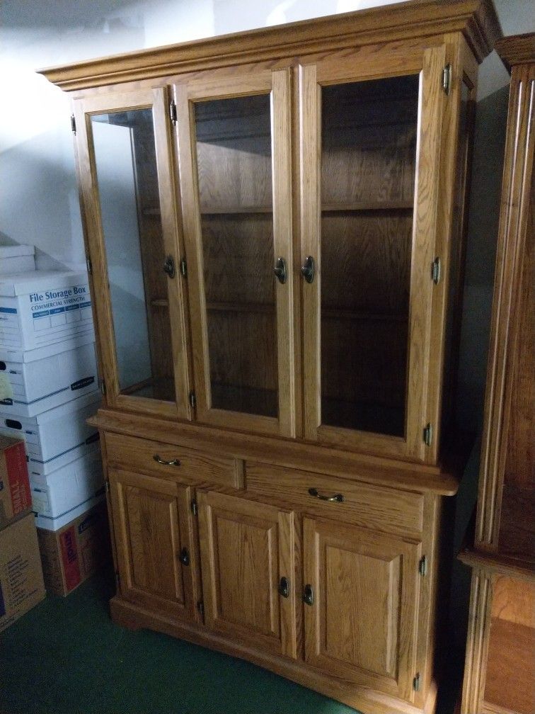 China Cabinet Honey Oak Hutch Two Piece Perfect