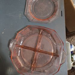 2pc. 1930s Pink Depression Glass Princess Dishes