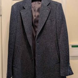 Spier and Mackay - Blue Herringbone Topcoat/Overcoat - Size 40s
