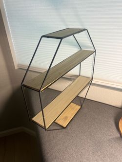 Octagon Wall Shelf | Rustic Wood & Black Metal | 20”