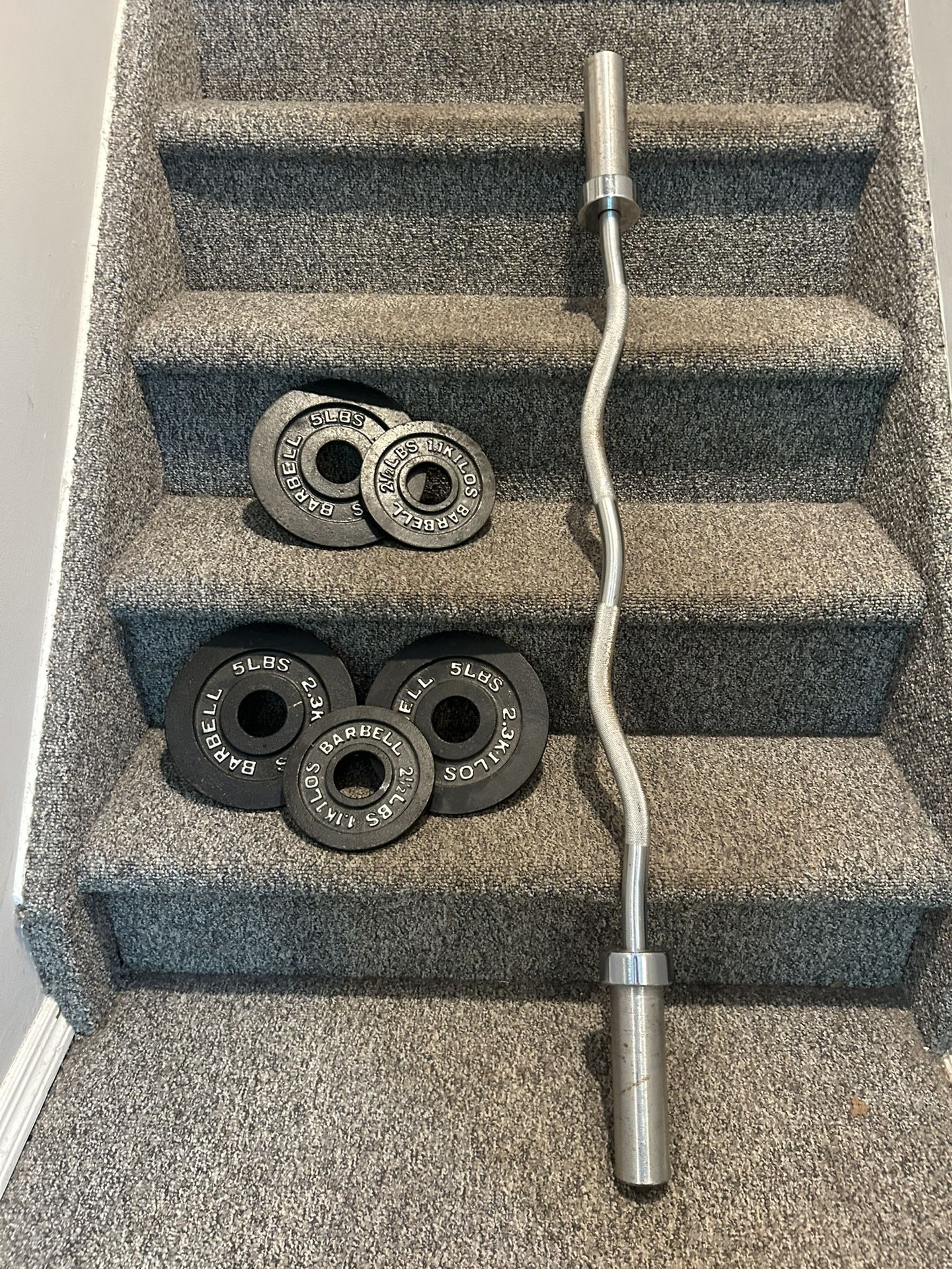 47 Inch Steel Curl Bar With 3 5lb Weights And 2 2.5