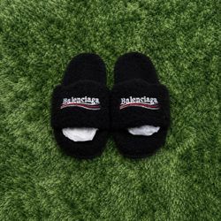 Balenciaga Black Furry Slides