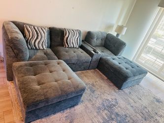Bobs modular sofa set. Spa blue microfiber