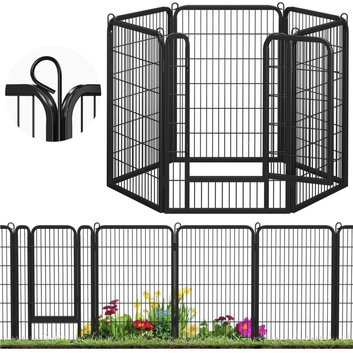 40in x 13ft Decorative Garden Fence Rustproof Folding Fencing Landscape Patio Flower Bed Animal Barrier Border for Dog Outdoor Fences Black