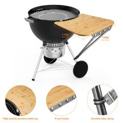 Stanbroil Detachable Bamboo Grill Table Shelf – Upgraded Two-Leg Front Shelf for 22" Weber Kettle (Open Box, Unused)
