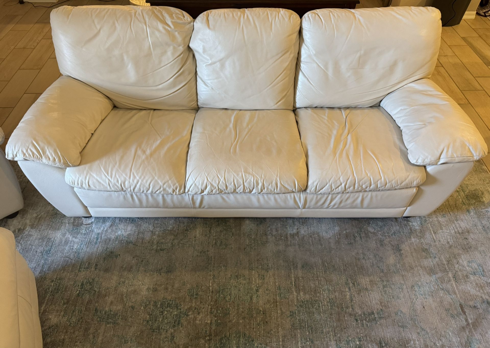 3 Seat Leather Couch With Chair And Ottoman