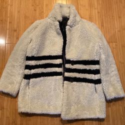 J. Crew Cream Yuma Teddy Faux Fur Stripe Coat Women Small S Jacket Rare