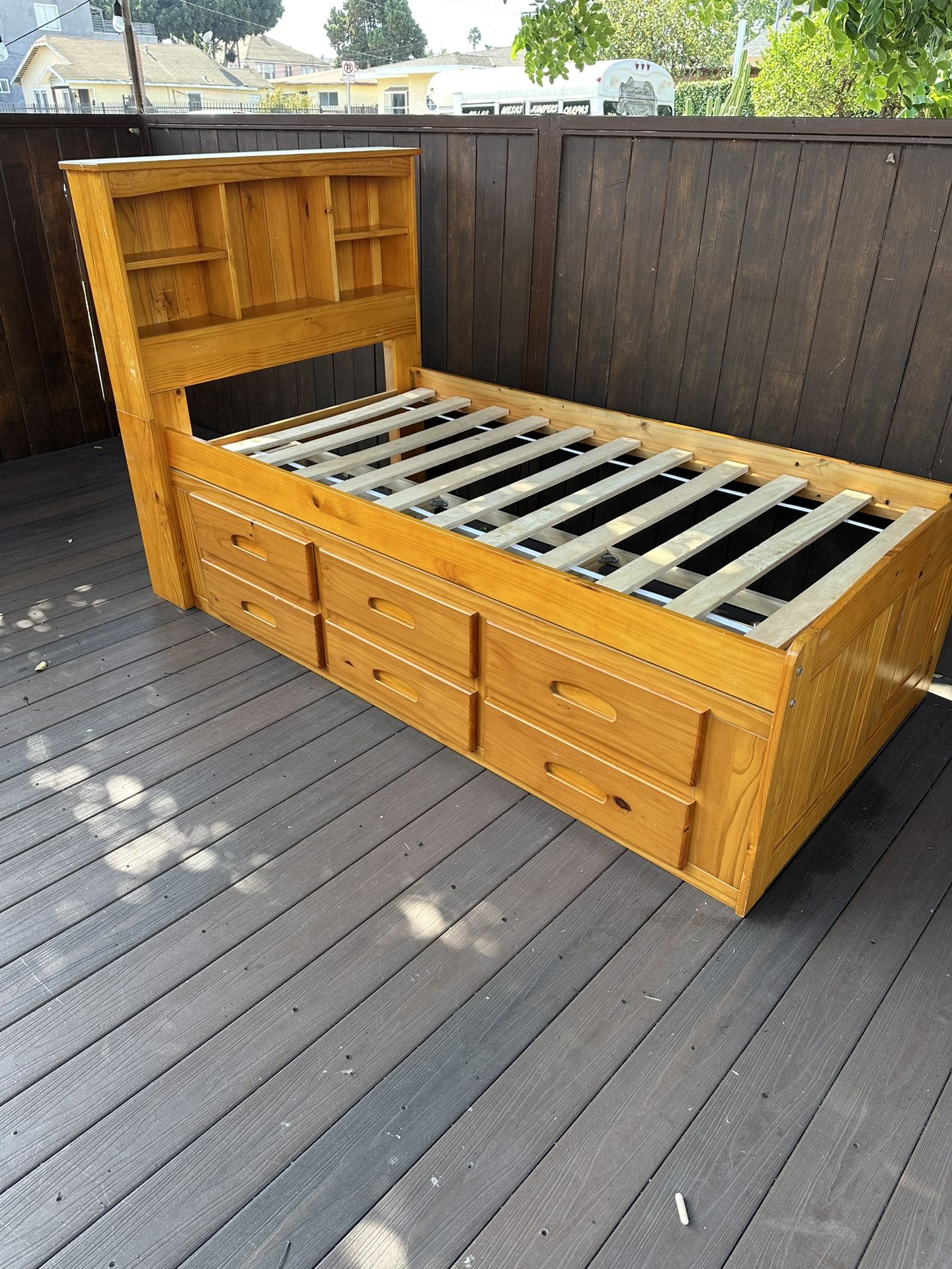 Twin Size Bed With 6- Storage Drawers + Headboard Shelf