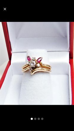 Ruby & diamond ring set with 14k yellow gold