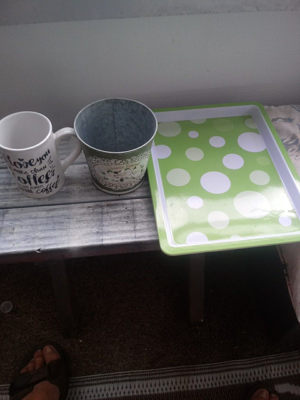Nice coffee cup tin plant holder and decorative tray