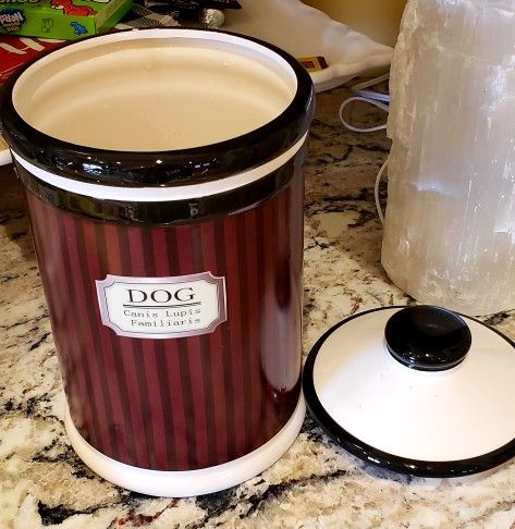 Ceramic Bistro Dog Treat Container with Lid 10in tall 7in diameter