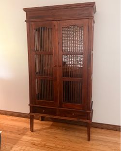 BEAUTIFUL VINTAGE TEAK SPINDLE BIRDCAGE STYLE CABINET