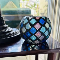 Stained Glass Style Glass Candle Holder