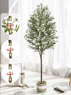 6FT Artificial Olive Tree - Indoor Tall Faux Olive Trees with Planter&Basket, Large Fake Olive Silk Tree Realistic Olive Plants with Branches and Frui