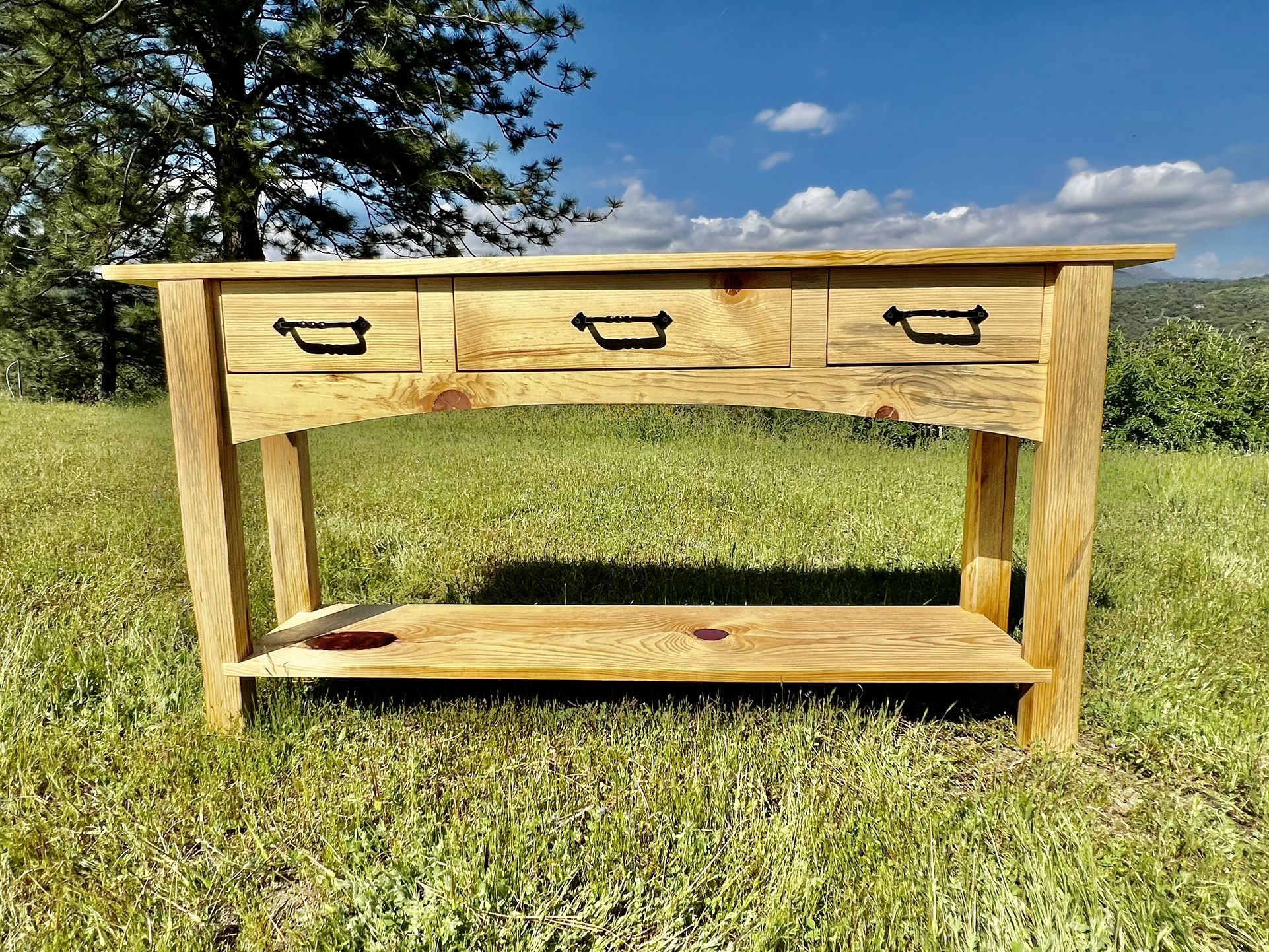 Pine Epoxy 3 Drawer Console Table