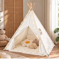 Tiny Land Teepee Tent with twinkle lights Playhouse book nook