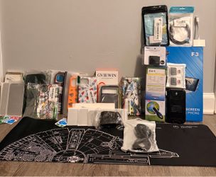 27 -Item Mixed phone accessories lot, phone cases, doc connectors, USB, & more.