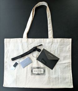 NEW Gucci Large Beige/Black Cotton Cloth Logo Tote Bag - 21”x 16” x 8" + EXTRAS
