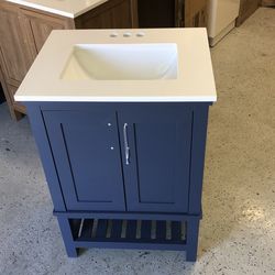 24” Bathroom Sink Midnight Blue Bath Vanity with White Stone Top