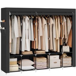 SONGMICS Portable Wardrobe Closet Organizer with 5 Hanging Rods and Shelves - Black