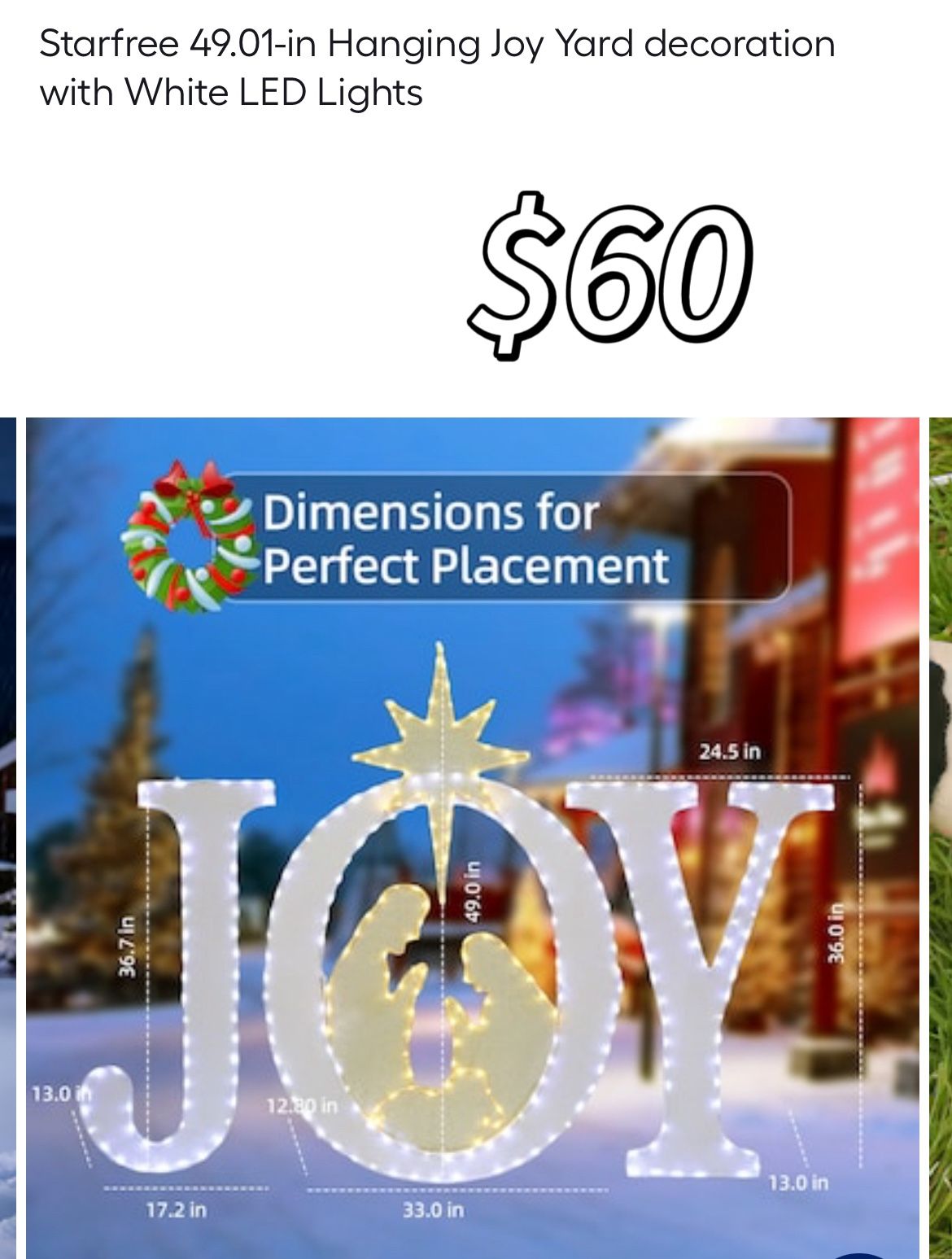 Starfree 49.01-in Hanging Joy Yard decoration with White LED Lights