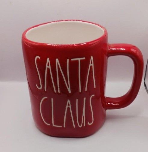 Rae Dunn Artisan Collection by Magenta "Santa Claus" red  mug, white letters