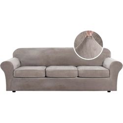 H.VERSAILTEX Velvet Sofa Slipcover - XL Taupe, 3 Cushion