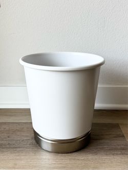 White Metal Wastebasket Trash Can